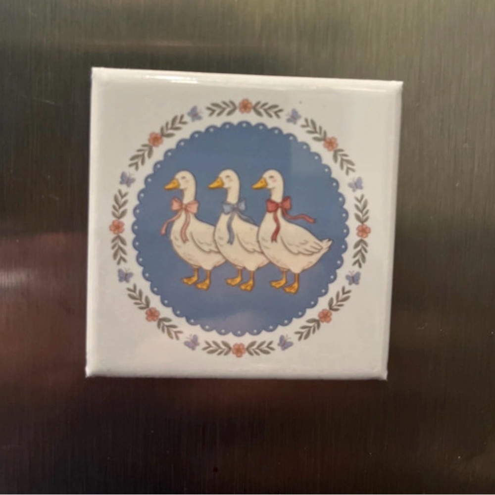 Three Geese Decorative Magnet - Blue & White